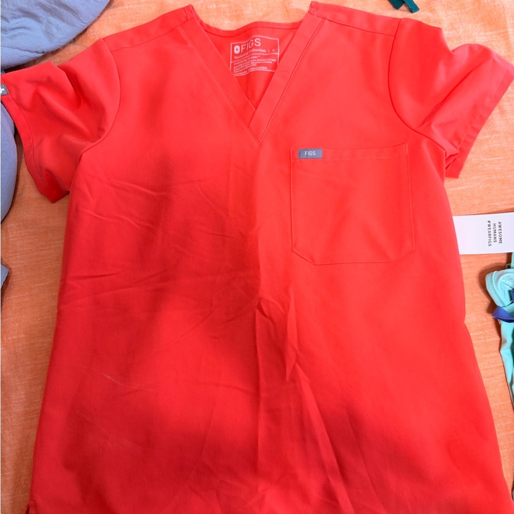 Figs Red V-Neck Medical Scrub Top